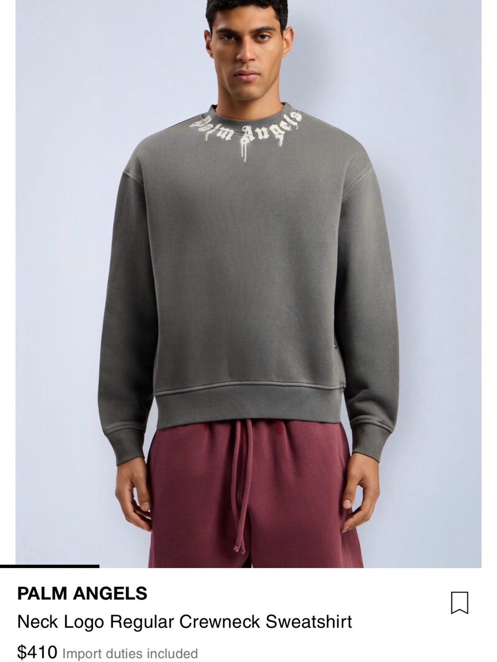 Palm Angels Gray Neck-Logo Crewneck Sweatshirt